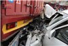 تصادف شدید خودرو شاسی بلند با کامیون