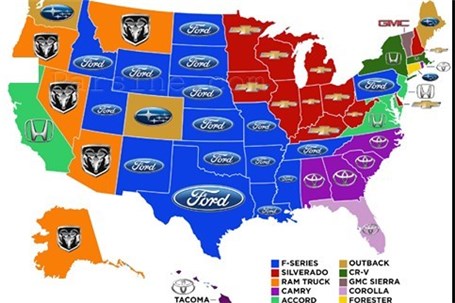 پرفروش‌ترین خودرو هر ایالت آمریکا؟