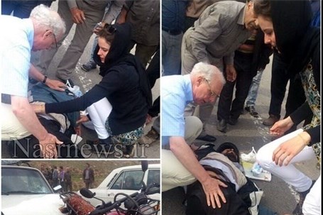 مداوای مصدوم حادثه ی رانندگی محور تبریز-اهر توسط توریست های هلندی + عکس