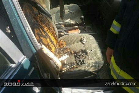 گوشی تلفن همراه موجب آتش سوزی خودروی آردی شد+عکس