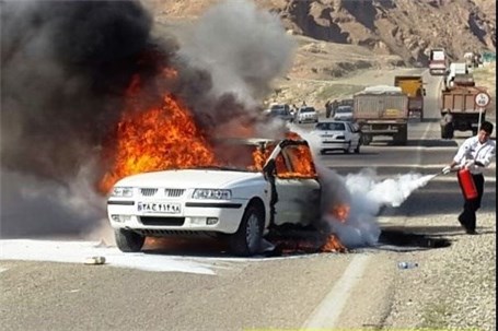 آتش‌گرفتن خودروی سمند در جاده ورامین