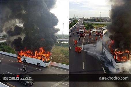 اتوبوس فرودگاه آتش گرفت + تصاویر
