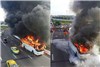 اتوبوس فرودگاه آتش گرفت + تصاویر