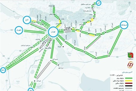 محورهای مواصلاتی تهران دارای ترافیک روان +نقشه گرافیکی