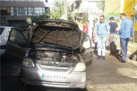 نشت گازوئیل یک اتومبیل را به کام آتش برد