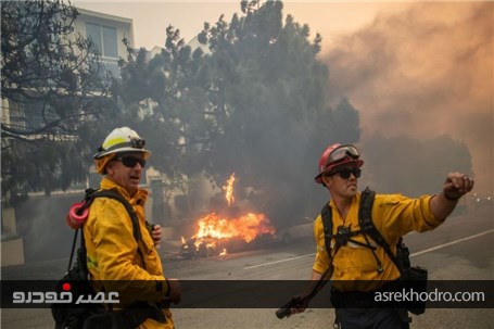 آتش‌سوزی لس‌آنجلس و خودرو های رها شده در جاده ها